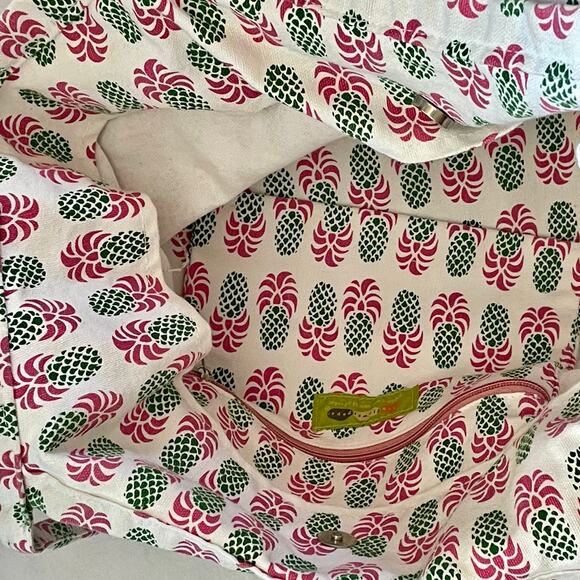 Rock Flower Paper Pineapple Motif Tote Bag Canvas Beach Errands Shopping Bag - Picture 4 of 8